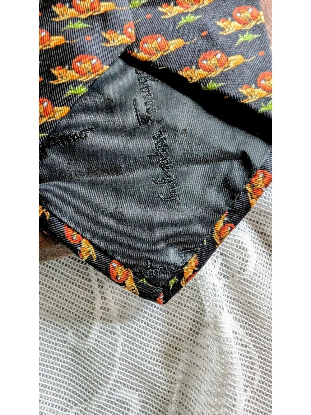 Salvatore Ferragamo Black Lion + Cub Animal Print Italian Silk Tie Classic VTG